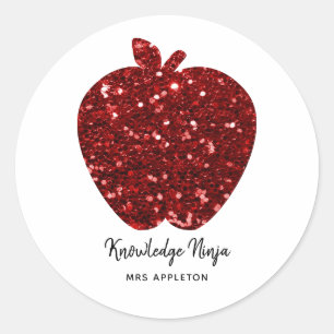Personalisierter Lehrer Name Funkelnd Red Apple Runder Aufkleber