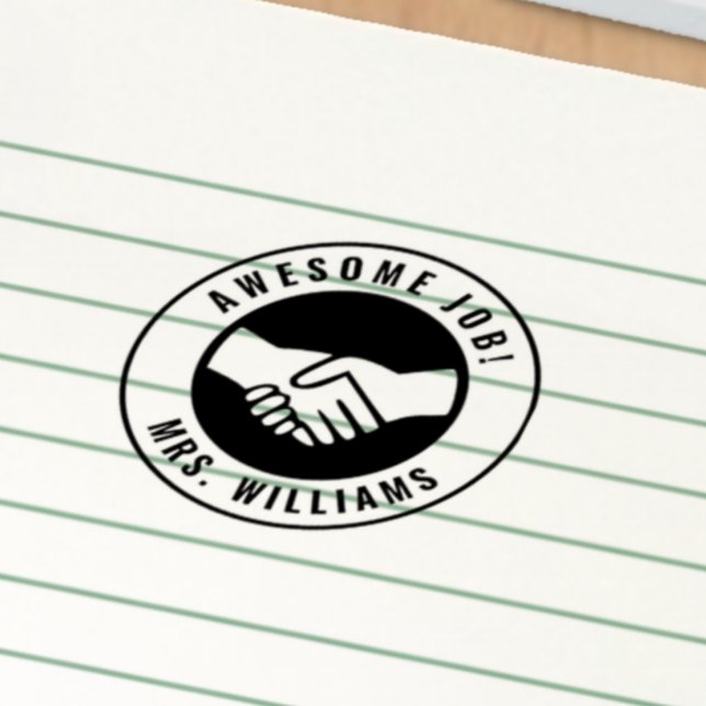 Personalisierter Lehrer Name Handshake School Grad Permastempel (Von Creator hochgeladen)