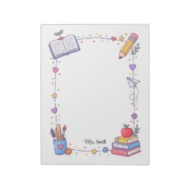 Personalisierter Lehrer Pastell-Doodle-Rahmen Noti Notizblock