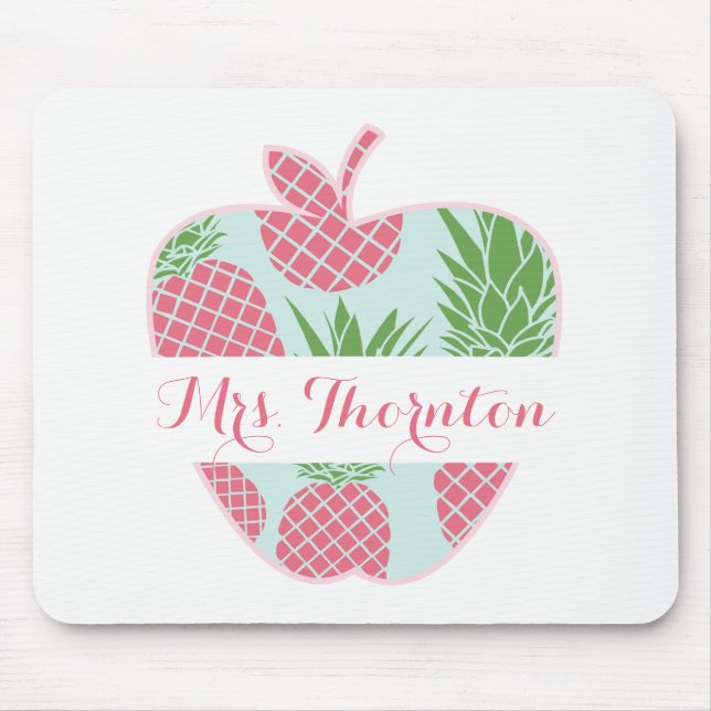 Personalisierter Lehrer Preppy Ananas-Druck-Apples Mousepad (Vorne)
