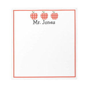 Personalisierter Lehrer Red Apple Gingham Kariert Notizblock