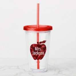 Personalisierter Lehrer-roter ImitatSequin Apple Acryltrinkbecher