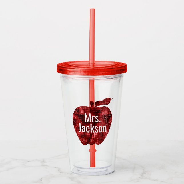 Personalisierter Lehrer-roter ImitatSequin Apple Acryltrinkbecher (Vorderseite)