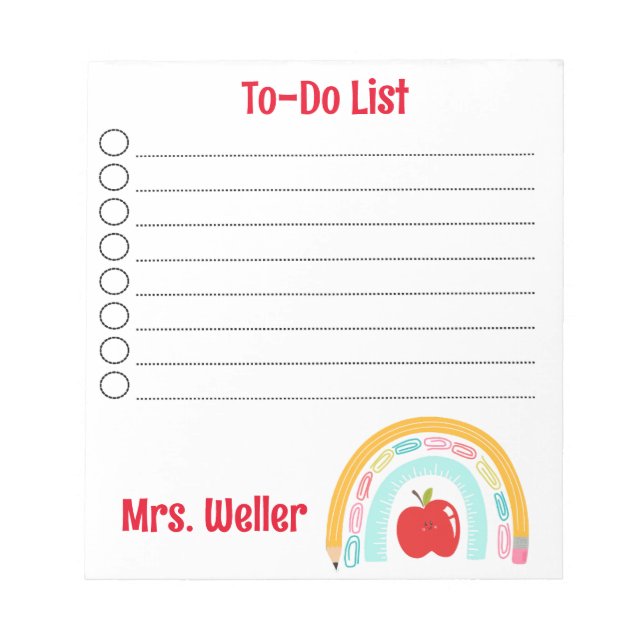 Personalisierter Lehrer zu tun Liste der Regenboge Notizblock (Vorderseite)