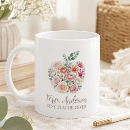 Personalisierter Lehrername Floral Apple Kaffeetasse
