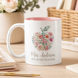Personalisierter Lehrername und Klassenstufe Flora Zweifarbige Tasse