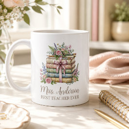 Personalisierter Lehrernamensgestapelter Bücher Wa Kaffeetasse