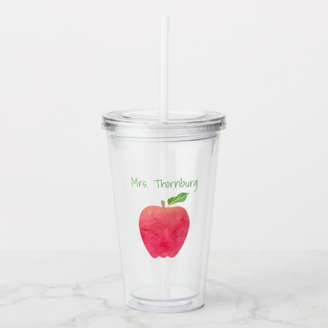 Personalisierter Lehrerroter Watercolor Apple Acryltrinkbecher (Vorderseite)