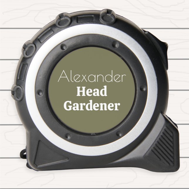 Personalisierter Leiter Gardener Green Garden Meas Maßband (A stylish tape measure with Head Gardener words, to personalize wtih your name in white on green)