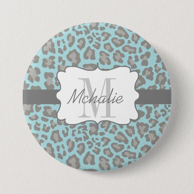 Personalisierter Leopard-Druck-blauer und grauer Button (Vorderseite)