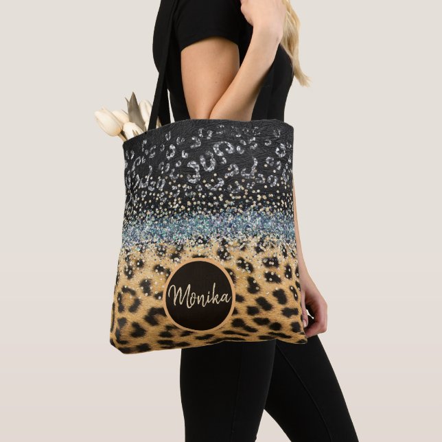 Personalisierter Leopard Glamour Glitzer Agate Tasche (Von Nahem)