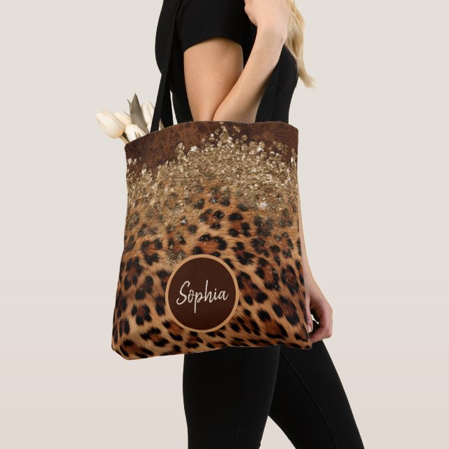 Personalisierter Leopard Glamour Glitzer Agate Tasche (Von Nahem)