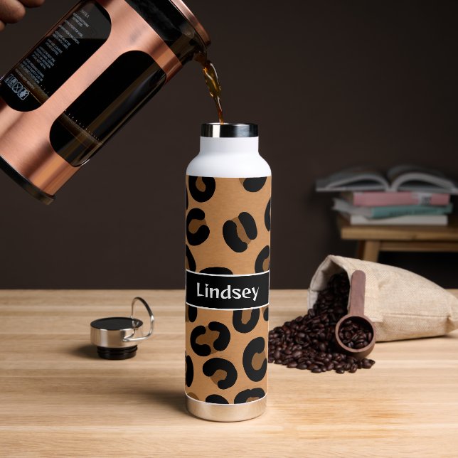 Personalisierter Leopard Print Fluid Art Trinkflasche (Kaffee)