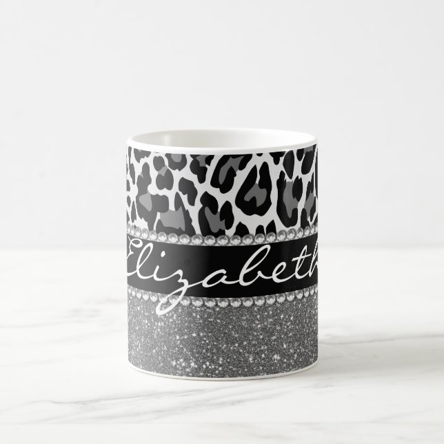 Personalisierter Leopard Print Glitzer Kaffeemasch Kaffeetasse (Mittel)