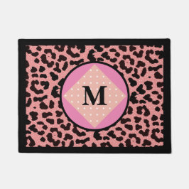 Personalisierter Leopard Print Polka Monogram Door Fußmatte