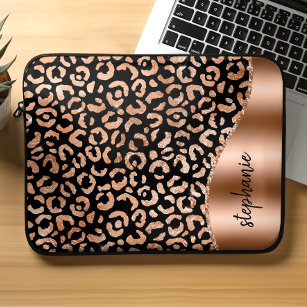Personalisierter Leopard Spots Rose Gold Schwarz Laptopschutzhülle