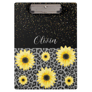 Personalisierter Leopard und Sonnenblumen Zwischen Klemmbrett