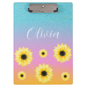 Personalisierter Leopard und Sonnenblumen Zwischen Klemmbrett