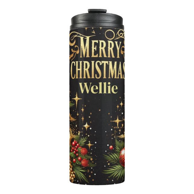 Personalisierter Leopard-Weihnachts-Tumbler-Gesche Thermosbecher (Vorderseite)
