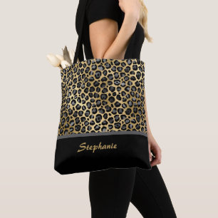 Personalisierter Leopardenprint Schwarz, Grau & Tasche