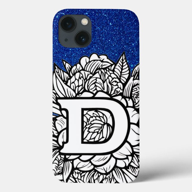 Personalisierter Letter D Glitzer Tattoo-Blume Case-Mate iPhone Hülle (Rückseite)