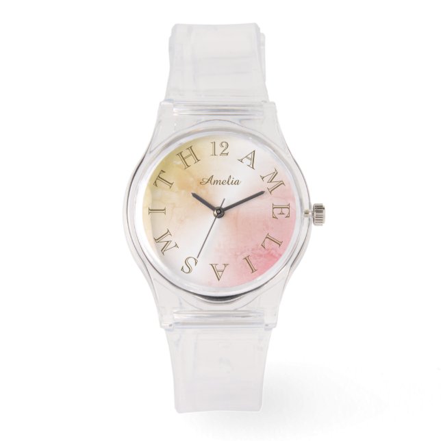 Personalisierter Letter-Dial Rosa Rose Gold-Gradie Armbanduhr (Vorderseite)
