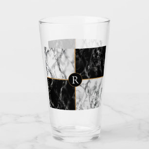 Personalisierter Letter Glass Schwarz-weiß Marmor Glas