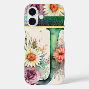 Personalisierter Letter J Elegante Wasserfarben iPhone 16 Hülle