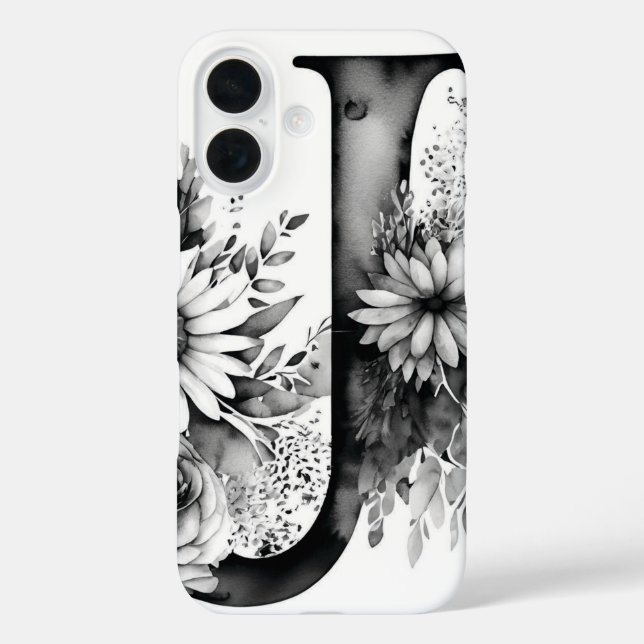 Personalisierter Letter J Elegante Wasserfarben iPhone 16 Hülle (Rückseite)