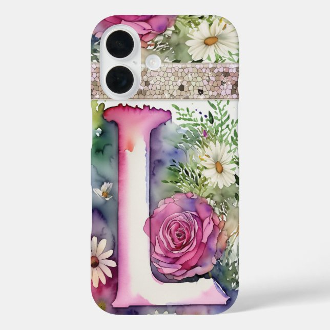Personalisierter Letter L Elegante Wasserfarben iPhone 16 Hülle (Rückseite)