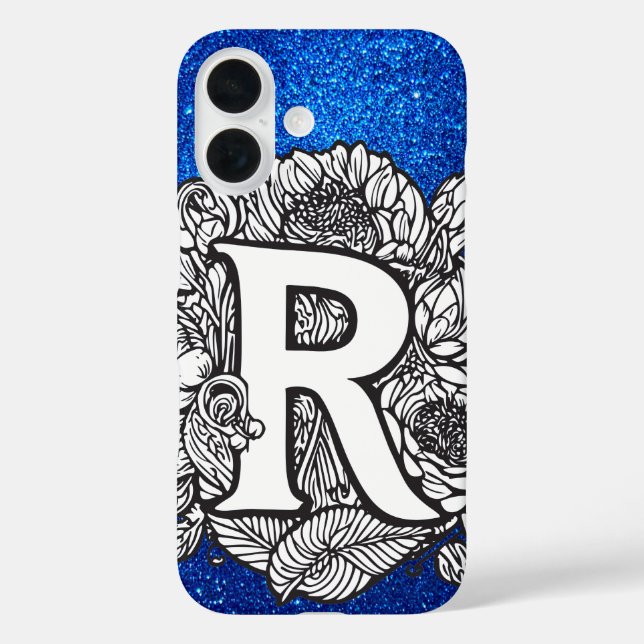 Personalisierter Letter R Eleganter Glitzer iPhone 16 Hülle (Rückseite)