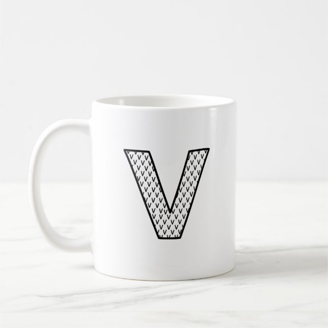 Personalisierter Letter V Keramik Monogramm Becher Kaffeetasse (Links)