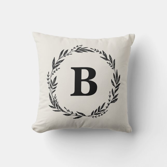 Personalisierter Letter Wreath Gray Throw Kissen (Vorderseite)