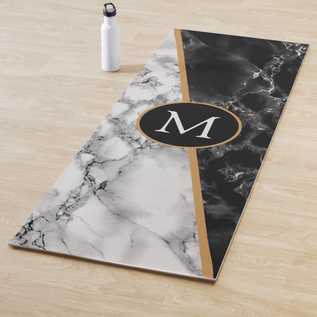 Personalisierter Letter Yoga Mat Schwarz-weiß Marm Yogamatte (Beispiel)