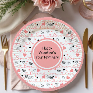 Personalisierter Liebestext Rosa Schwarze Herzen P Pappteller