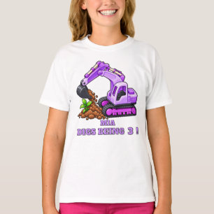 Personalisierter lila Bagger-Geburtstag T-Shirt