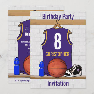 Personalisierter Lila Basketball und Goldball Jers Einladung