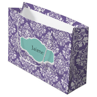 Personalisierter Lila Damask-Beutel Große Geschenktüte