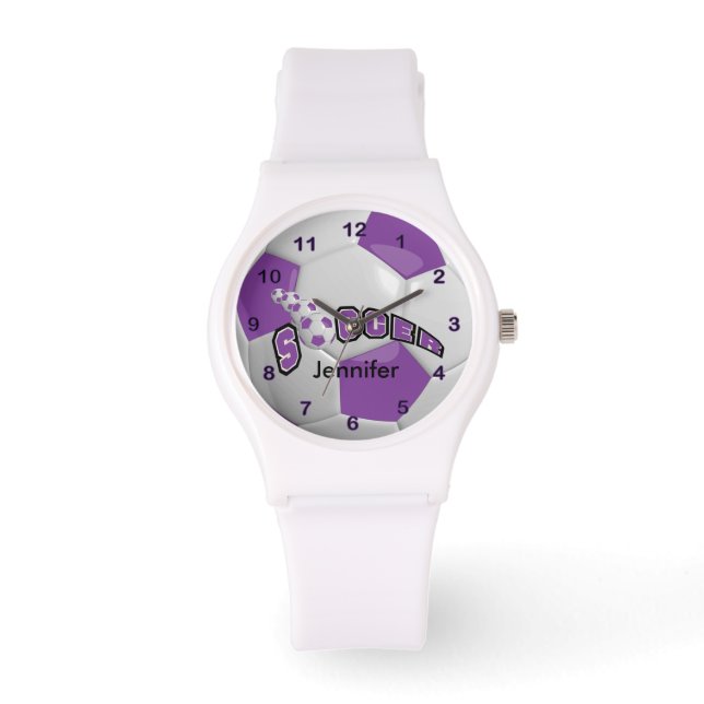 Personalisierter Lila Fußballball Armbanduhr (Vorderseite)