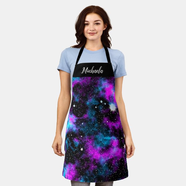 Personalisierter Lila Galaxy-Kosmos Schürze (Getragen)