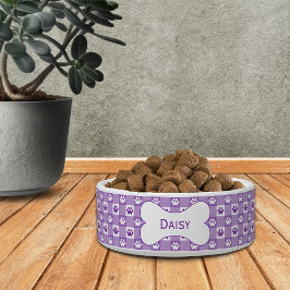 Personalisierter Lila Gingham mit Paw Prints Bone Napf