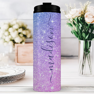 Personalisierter Lila Glitter Thermosbecher