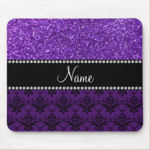 Personalisierter lila Glitternamensdamast Mousepad