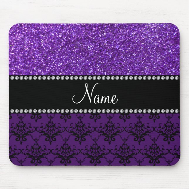 Personalisierter lila Glitternamensdamast Mousepad (Vorne)