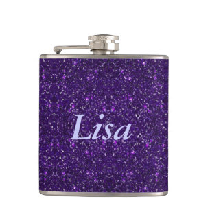 Personalisierter Lila Glitzer Flachmann