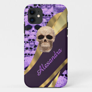 Personalisierter lila Gothischer Schädel iPhone 11 Hülle