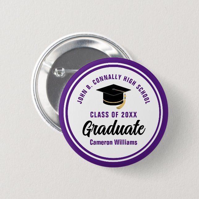 Personalisierter Lila Hochschulabschluss 2025 Button (Vorne & Hinten)