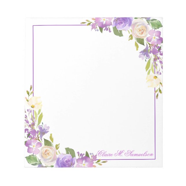 Personalisierter Lila Lavendel Wasserfarbene Blüte Notizblock (Vorderseite)