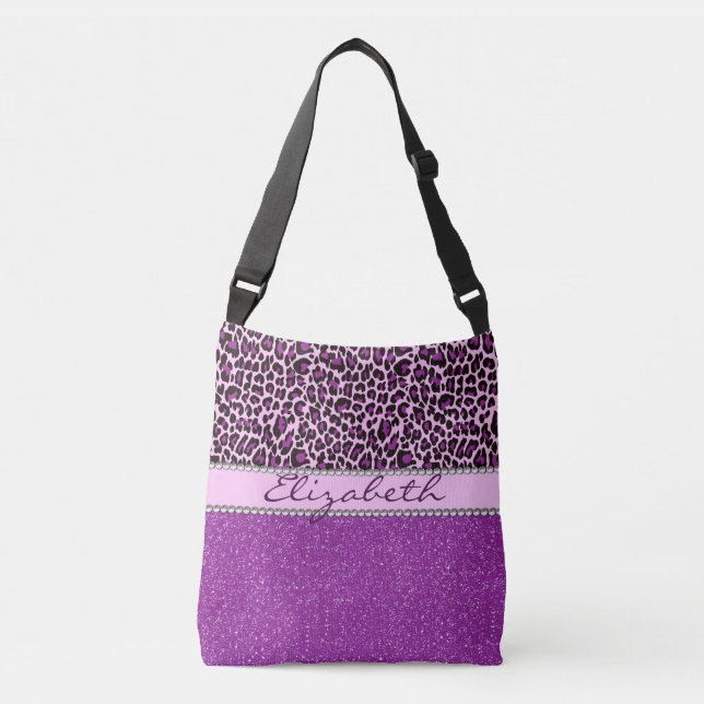 Personalisierter lila Leopard beschmutzt Glitzer Tragetaschen Mit Langen Trägern (Vorderseite)