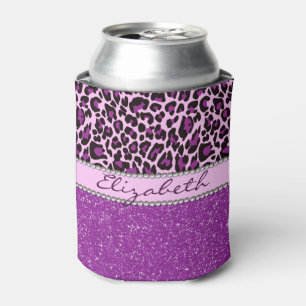 Personalisierter lila Leopard-Druck-Glitzer Dosenkühler